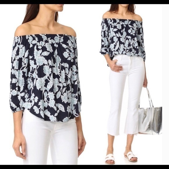 Splendid Tops - Splendid Top Off the Shoulder Navy Blue Mint Floral Floral S Garden Boho Chic